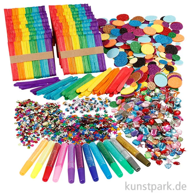 Artikelbild 1 des Artikels “XXL Set - Bunte Holzstäbchen und Glitzer Bastelset für ca. 20 Personen “