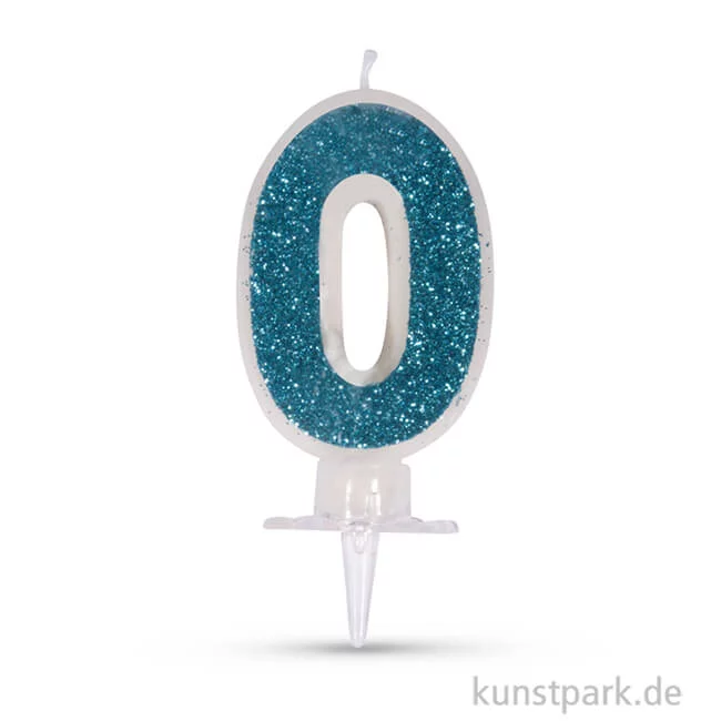 Artikelbild 1 des Artikels “Zahlenkerze mit Glitter und Halter, 10 cm 0 - Blau“