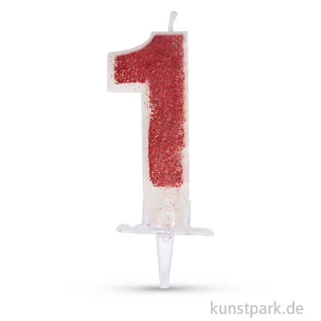 Artikelbild 1 des Artikels “Zahlenkerze mit Glitter und Halter, 10 cm 1 - Rot“