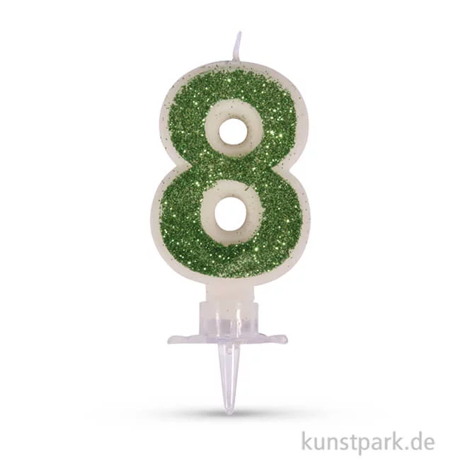 Artikelbild 1 des Artikels “Zahlenkerze mit Glitter und Halter, 10 cm 8 - Grün“