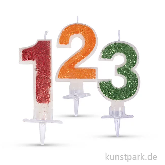 Artikelbild 1 des Artikels “Zahlenkerze mit Glitter und Halter, 10 cm “