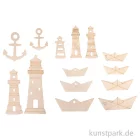 Artikelbild 1 des Artikels “Furnierholz Boote + Leuchtturm, Natur, 1,5-9 cm, Stärke 1 mm, 14 Stück “