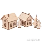 Artikelbild 1 des Artikels “Holzbausatz Lichterhäuser, Natur, 7-10 cm, 48-tlg + LED Lichterketten “