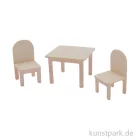 Artikelbild 1 des Artikels “Miniatur Holzbausatz - Esszimmer Set, Tisch + 2 Stühle, 9 x 8 cm “