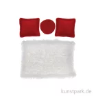 Artikelbild 1 des Artikels “Miniatur Teppich + Kissen, Wohnzimmer Set, Rot-Weiß, 4-teilig “