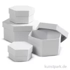 Artikelbild 1 des Artikels “Pappschachtel-Set - sechseckig, weißer Karton, handgearbeitet, 4 Stück “