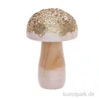 Artikelbild 1 des Artikels “Kleiner Pilz aus Holz mit Gold-Glitter, Größe 6x9 cm “