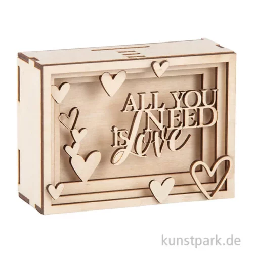 Artikelbild 1 des Artikels “3D Geschenkbox - Love, 11,5x8,5x5 cm, Holz-Bausatz mit 14 Teilen “