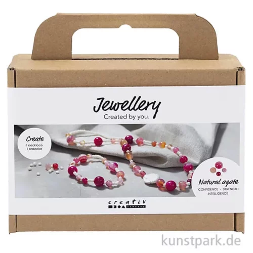 Artikelbild 1 des Artikels “Bastelset Schmuck, Achat Perlenkette + Armband, Pink “