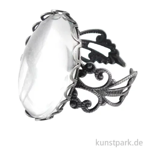 Artikelbild 1 des Artikels “Ring mit Zierrand Vintage - Oval, 1,8x2,5 cm mit Cabochon, Altsilber “
