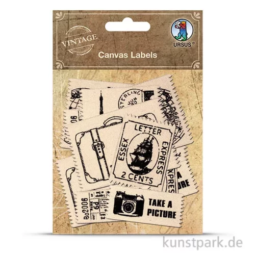 Artikelbild 1 des Artikels “Vintage Canvas Label - Briefmarke, 12 Stück sortiert “