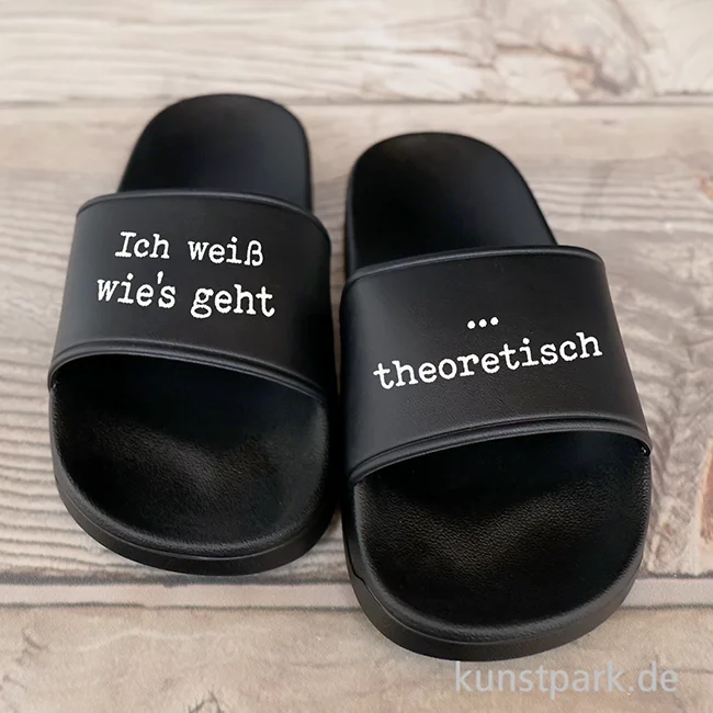 Artikelbild 2 des Artikels “Badelatschen, Schwarz, Bedruckt, Design, Ich weiß wie's geht “