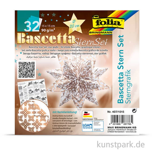 Artikelbild 2 des Artikels “Bascetta-Stern Bastelset - Weiß-Sterngrafik Kupfer, 90g 15 x 15 cm“