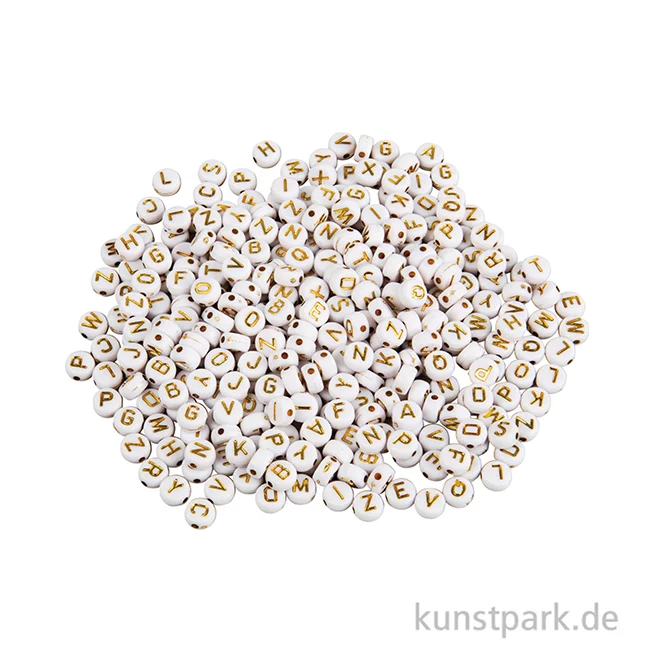 Artikelbild 2 des Artikels “Buchstaben-Perlen aus Plastik, 6 mm ø, Weiß Gold, 40g “