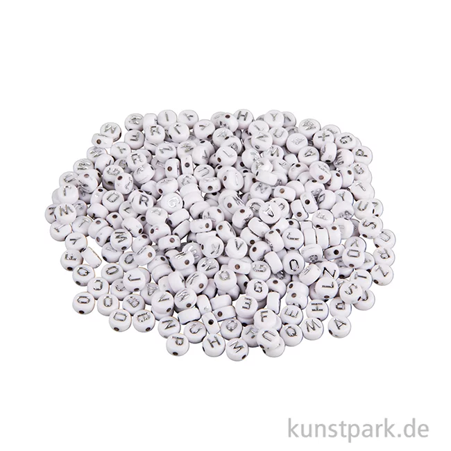 Artikelbild 2 des Artikels “Buchstaben-Perlen aus Plastik, 6 mm ø, Weiß Silber, 40g “