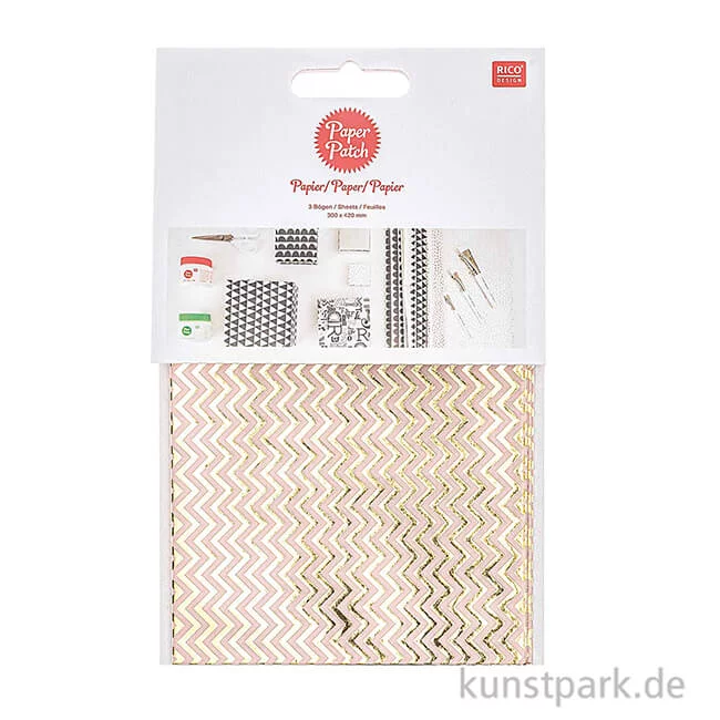 Artikelbild 2 des Artikels “Decoupage Papier - Metallisch Gold Zickzack, 3 Stück “