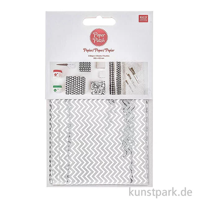Artikelbild 2 des Artikels “Decoupage Papier - Metallisch Silber Zickzack, 3 Stück “
