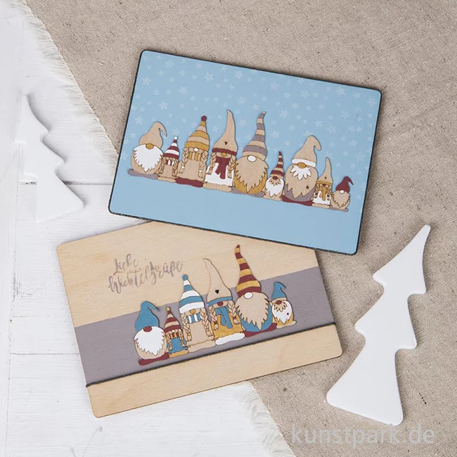 Artikelbild 2 des Artikels “Furnierholzleiste Wichtelfamilie, 9,2 x 5,4 + 13,2 x 5,4 cm, 4 Stück “