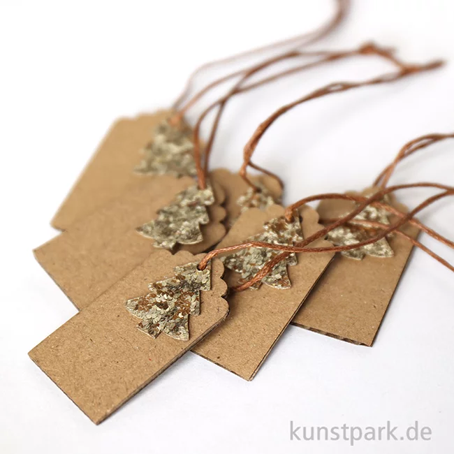 Artikelbild 2 des Artikels “Geschenkanhänger aus Karton mit Baum, Gold, 4,5 x 2,5 cm, 6 Stück “