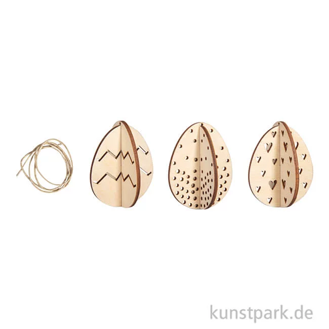 Artikelbild 2 des Artikels “Holz 3D Osterei mit Kordel, Natur, 5,5 x 7 cm, 7-teilig, 3 Stück “