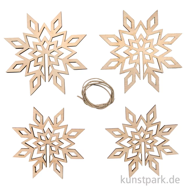 Artikelbild 2 des Artikels “Holz Deko - 3D Schneeflocke mit Kordel, 9 cm Durchmesser, 2 Stück “
