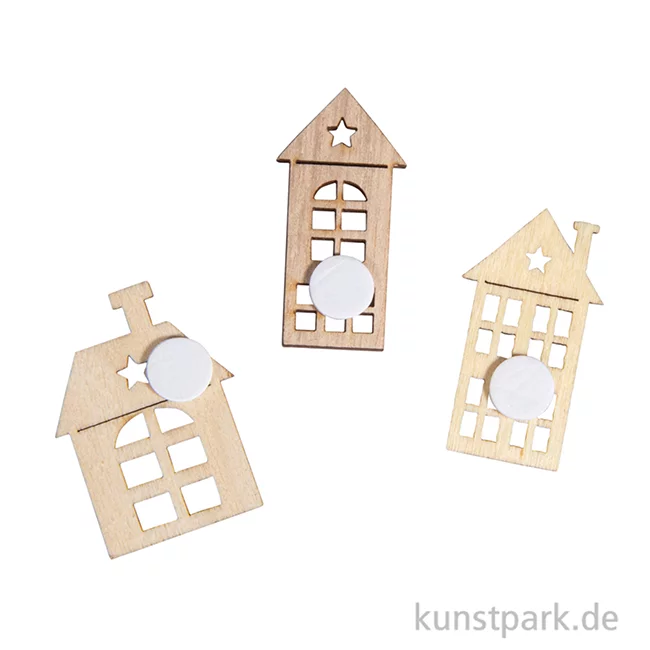 Artikelbild 2 des Artikels “Holz Streuteile Haus mit Klebepunkt, 4 cm, 12 Stück “
