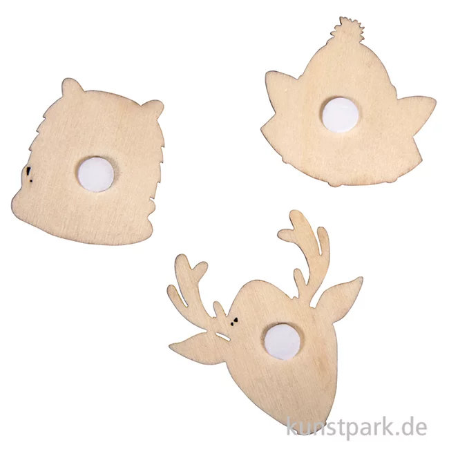 Artikelbild 2 des Artikels “Holz Streuteile Wintertiere mit Klebepunkt, 3,8 - 5 cm, 6 Stück “