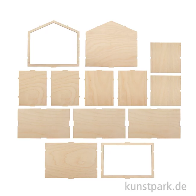 Artikelbild 2 des Artikels “Holzbausatz Miniatur Wohnhaus, Natur, 2 Zimmer, 21-22,5 cm, 13-teilig “