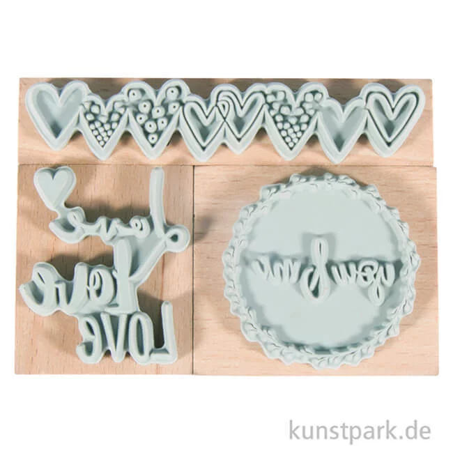 Artikelbild 2 des Artikels “Holzstempelset - Liebe, 3,2x3,8 cm - 8,1x1,6 cm, 3 Stück “