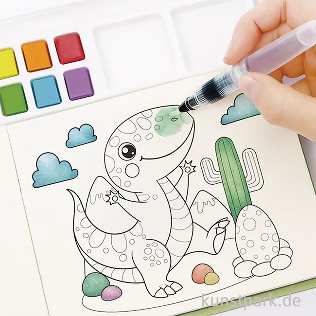 Artikelbild 2 des Artikels “Kinder Malblock mit Wasserfarben, 15,8 x 18,7 cm, 29 Motive, Dino “