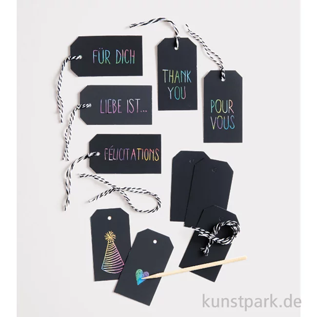 Artikelbild 2 des Artikels “Kratzpapier Anhänger, 12 Stück mit Holzkratzer und Bändern “