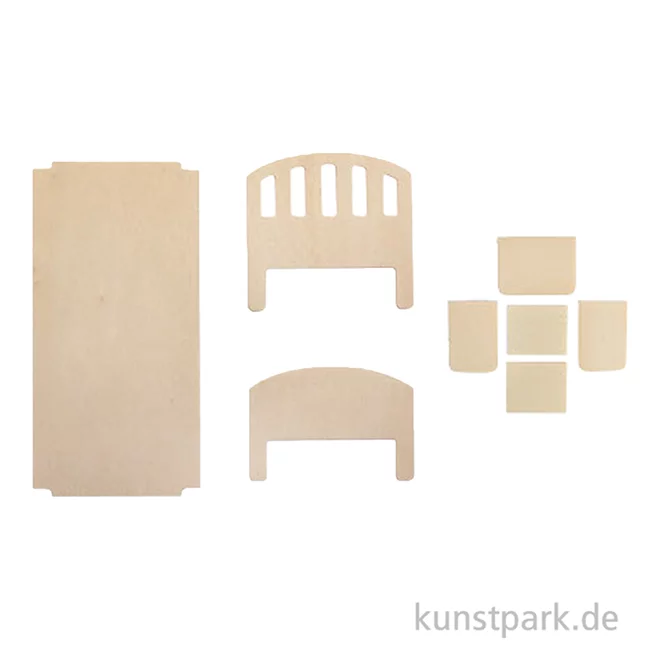 Artikelbild 2 des Artikels “Miniatur Holzbausatz - Schlafzimmer Set, Bett + Nachttisch, 14 x 8 cm “
