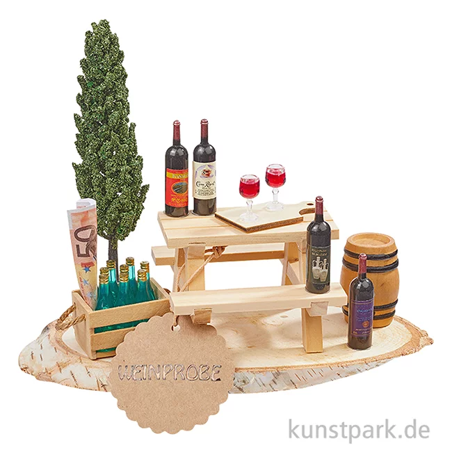Artikelbild 2 des Artikels “Miniatur Holzkiste mit Flaschen, ca. 4 cm “