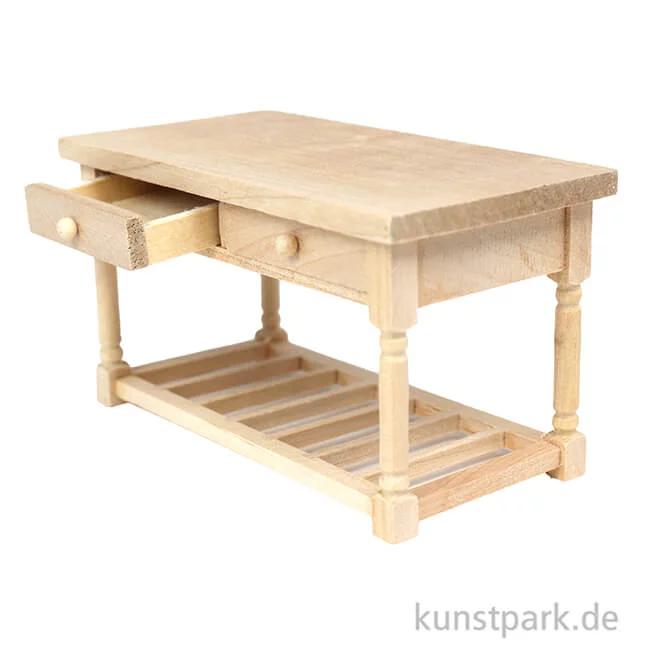 Artikelbild 2 des Artikels “Miniatur Küchentisch mit Schubladen, Naturholz, 12,8 x 6,8 x 7 cm “