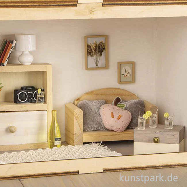 Artikelbild 2 des Artikels “Miniatur Sofa + 2 Kissen, Holz, 8,5 x 3,9 x 5,3 cm “