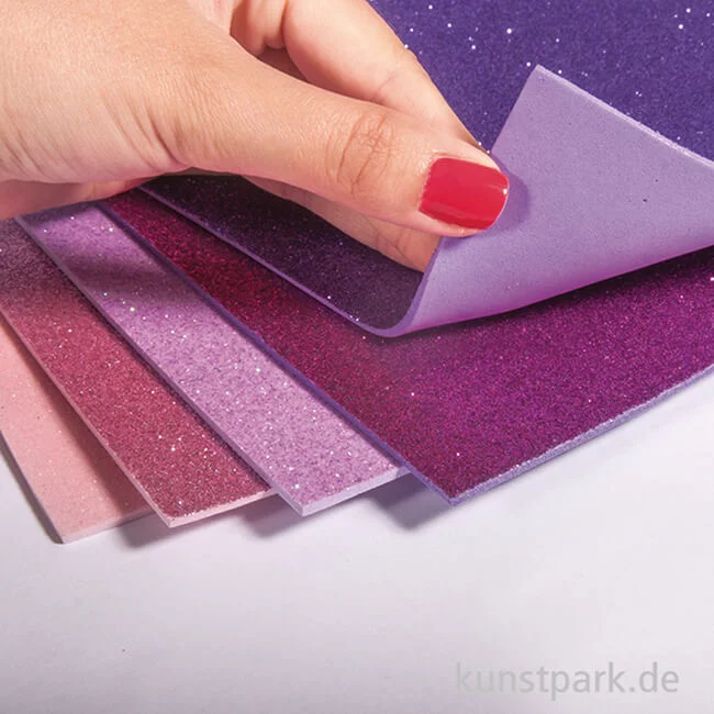Artikelbild 2 des Artikels “Moosgummi Platten Glitter - Pink-Violett, selbstklebend, 5 Stück “