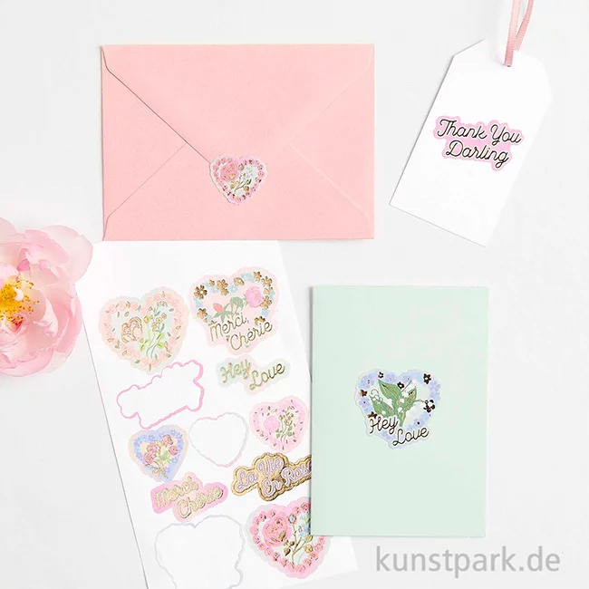 Artikelbild 2 des Artikels “Papiersticker - La Vie en Rose, 3 Bögen, 33 Aufkleber “