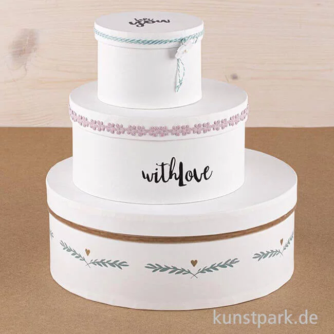 Artikelbild 2 des Artikels “Pappmache Boxen Set Rund, Weiß, 3 Größen sortiert “