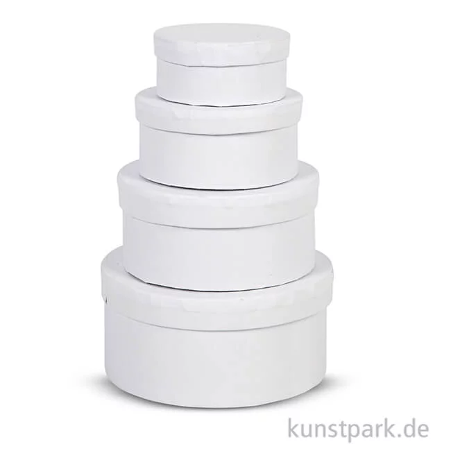 Artikelbild 2 des Artikels “Pappschachtel-Set - rund, weißer Karton, handgearbeitet, 4 Stück “