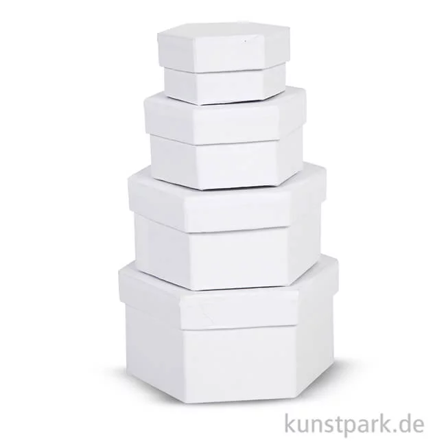 Artikelbild 2 des Artikels “Pappschachtel-Set - sechseckig, weißer Karton, handgearbeitet, 4 Stück “