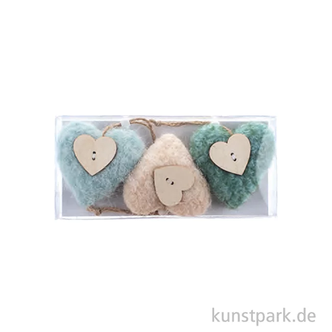 Artikelbild 2 des Artikels “Plüschherzen mit Hänger, Mint Natur Petrol, 3 Stück, 7,5 x 7,5 x 2 cm “