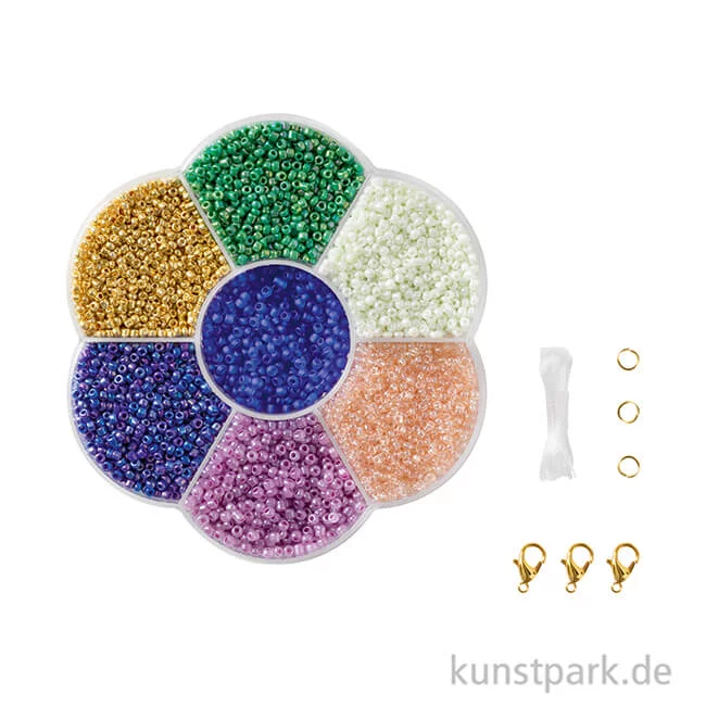 Artikelbild 2 des Artikels “Rocailles Perlen Set - Mermaid, 90g Perlen mit Nylonfäden + Zubehör “