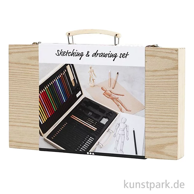 Artikelbild 2 des Artikels “Skizzen-Starter-Set für Zeichner mit viel Zubehör im Holzkoffer “