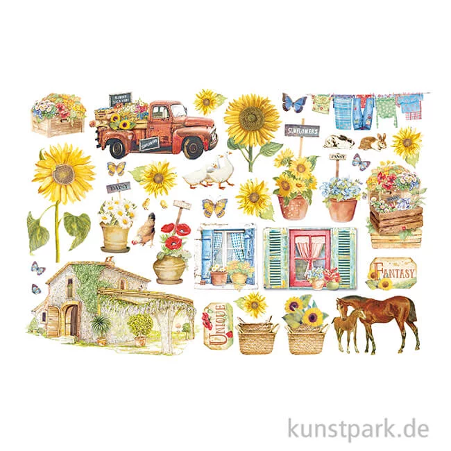 Artikelbild 2 des Artikels “Stamperia Ephemera Aufkleber - Sunflower Art Elements + Flowers “