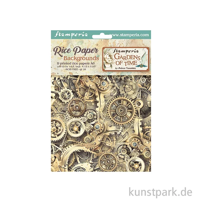 Artikelbild 2 des Artikels “Stamperia Reispapier Selection - Gardens of Time Backgrounds, A6 “
