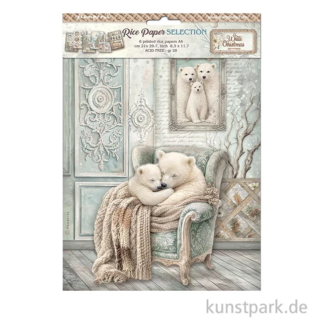 Artikelbild 2 des Artikels “Stamperia Reispapier Selection - White Christmas, 6 Blatt, A4 “