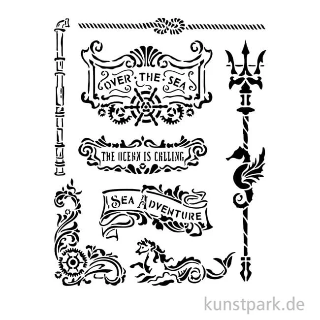 Artikelbild 2 des Artikels “Stamperia Schablone - Songs of the Sea Plates + Trident, 20 x 25 cm “