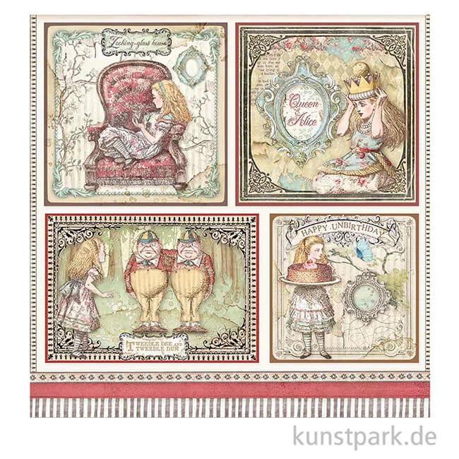 Artikelbild 2 des Artikels “Stamperia Scrappapier - Alice 4 Cards, 30,5x30,5 cm “
