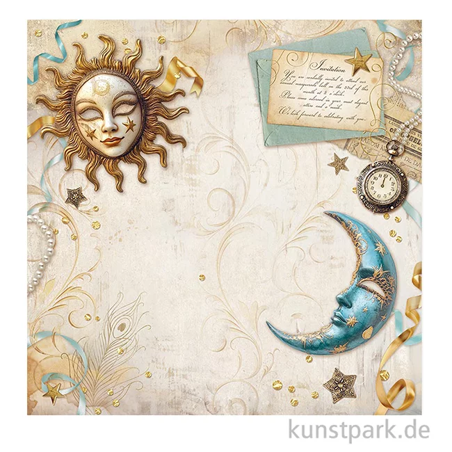 Artikelbild 2 des Artikels “Stamperia Scrappapier - Masquerade Sun and Moon, 30,5 x 30,5 cm “