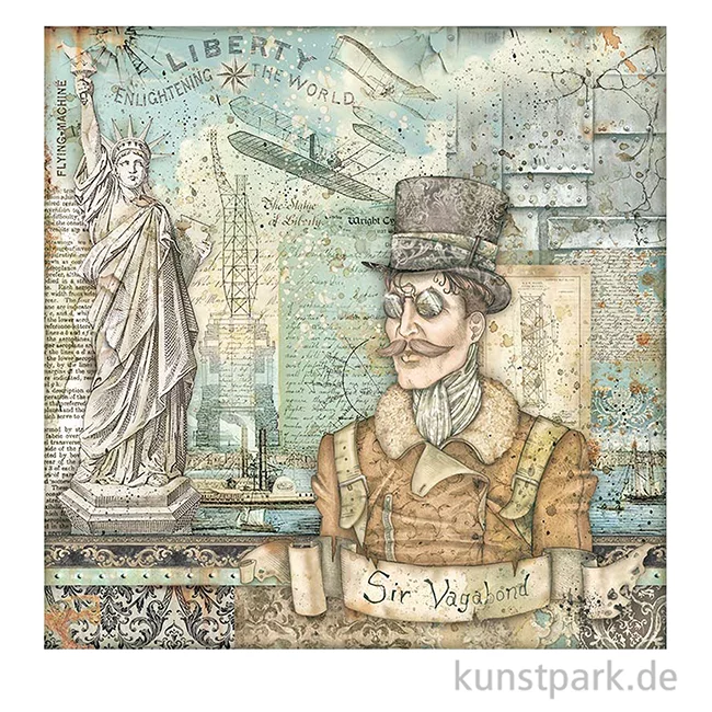 Artikelbild 2 des Artikels “Stamperia Scrappapier - Sir Vagabond Aviator Statue of Liberty 30,5 cm “